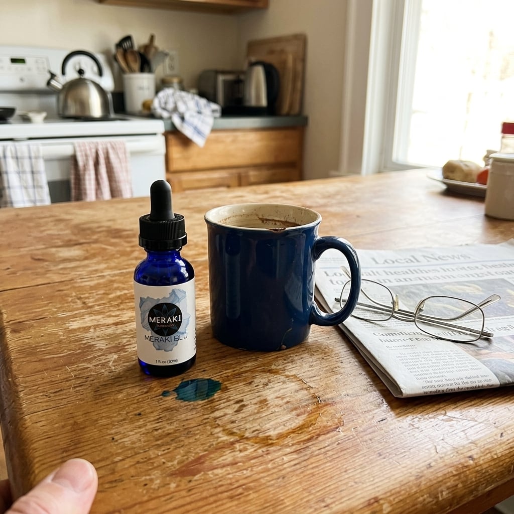Robert's kitchen with Meraki Blu bottle